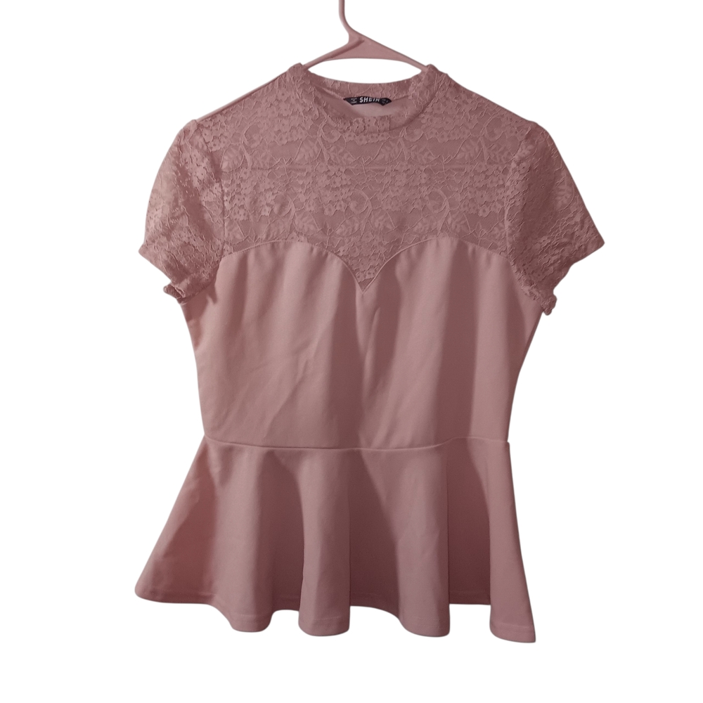 SHEIN Pink Cap Sleeve Peplum Blouse